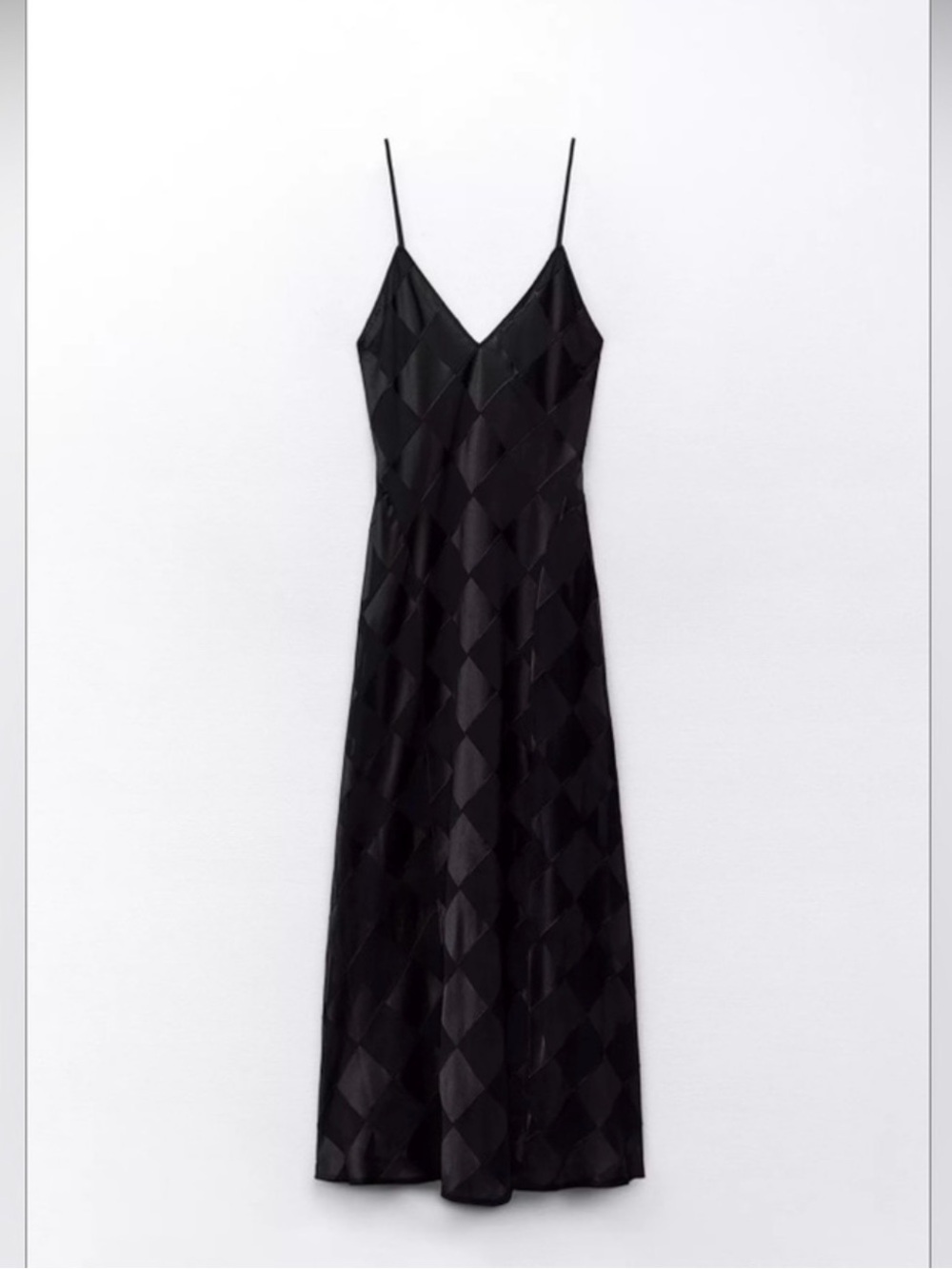 Zara Black Satin Slip Dress Diamond Pattern Sz S